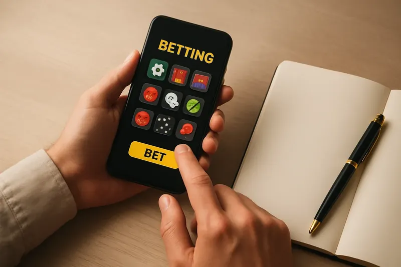 Man's hands using betting app on phone at desk